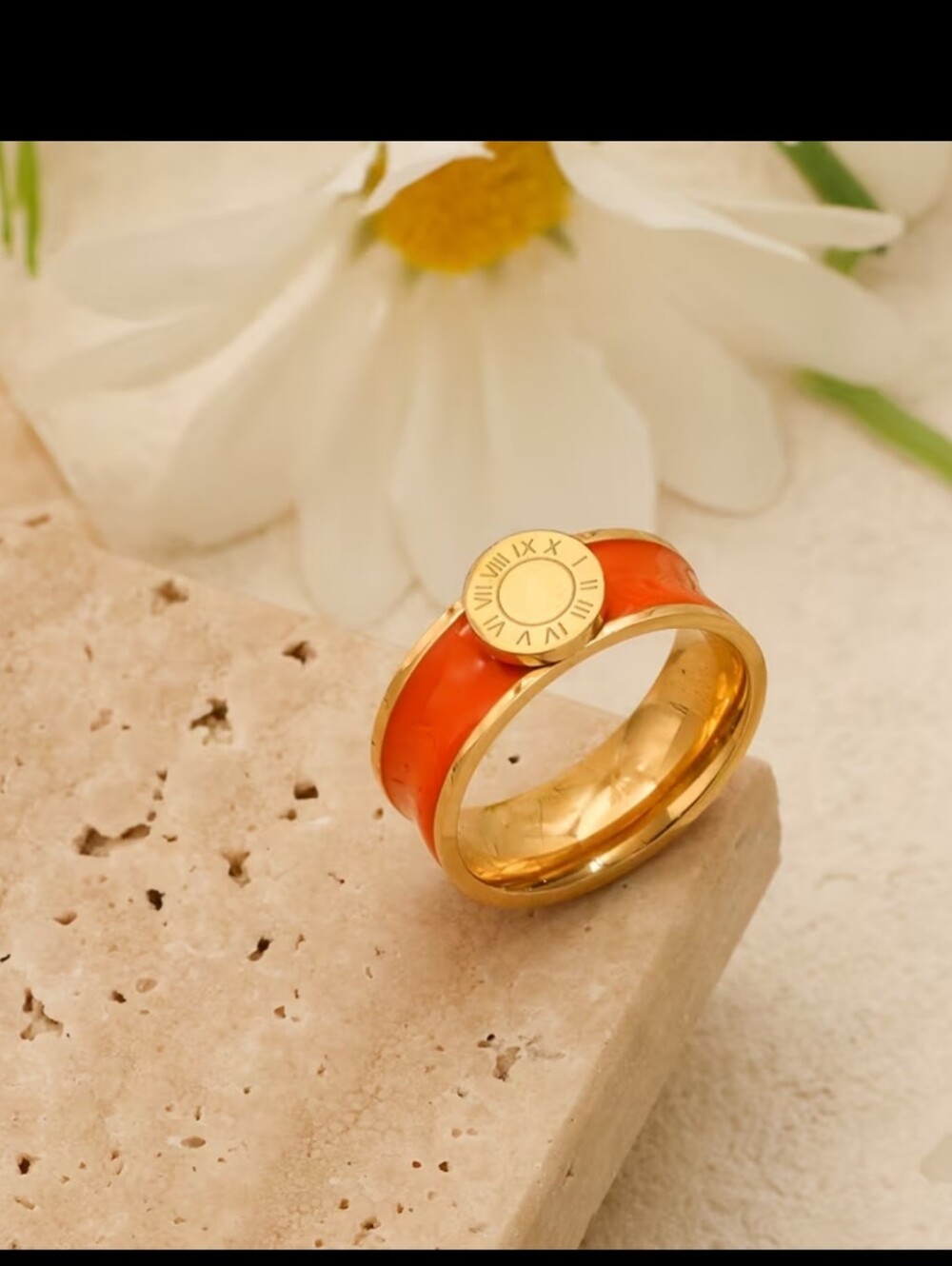 Gold and Orange Roman Dial Band Ring - Women Jewelry